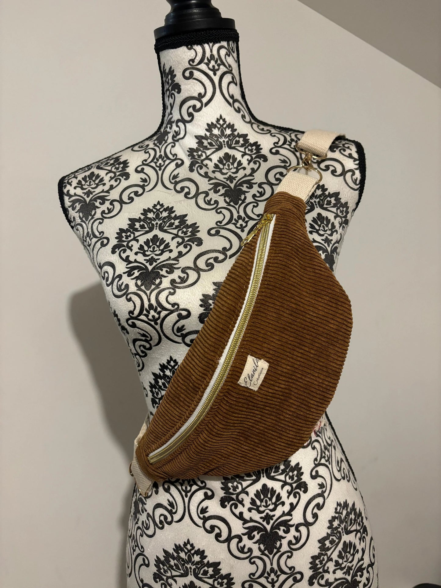 Sac banane en velours côtelés Brun Elanila.creations