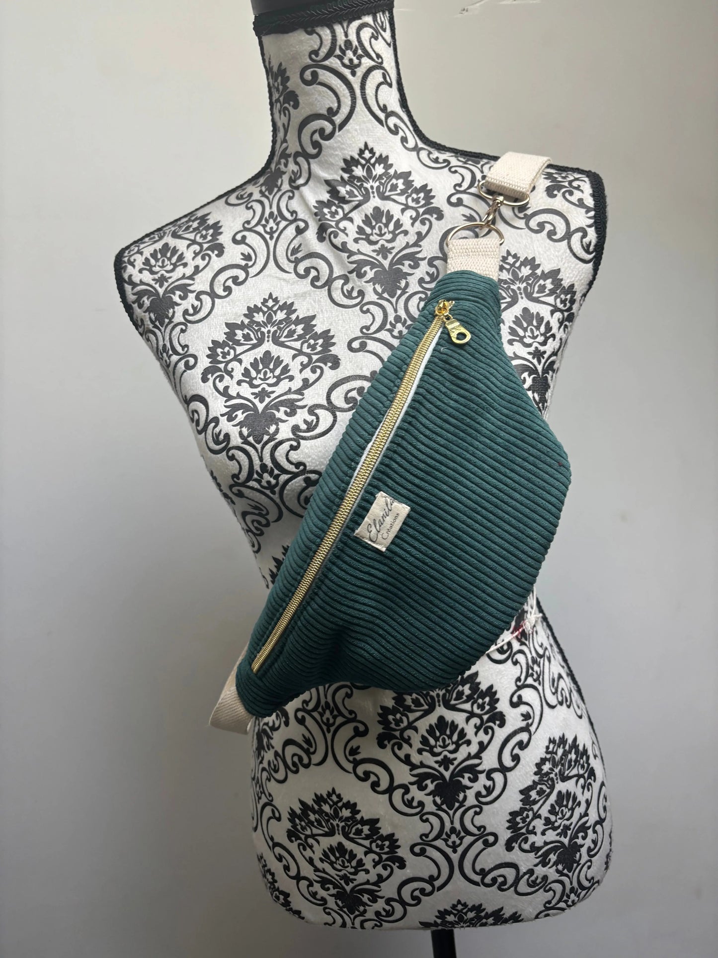 Sac banane en velours côtelés Vert Elanila.creations