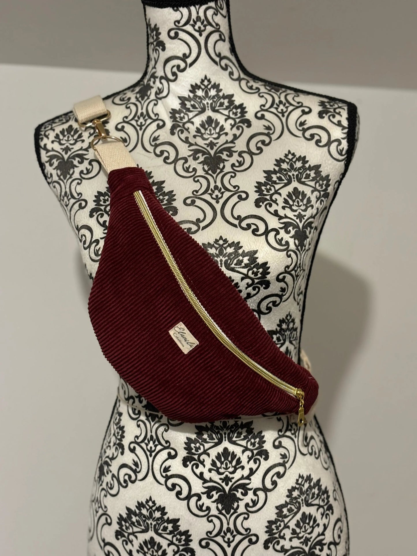 Sac banane en velours côtelés bordeaux Elanila.creations