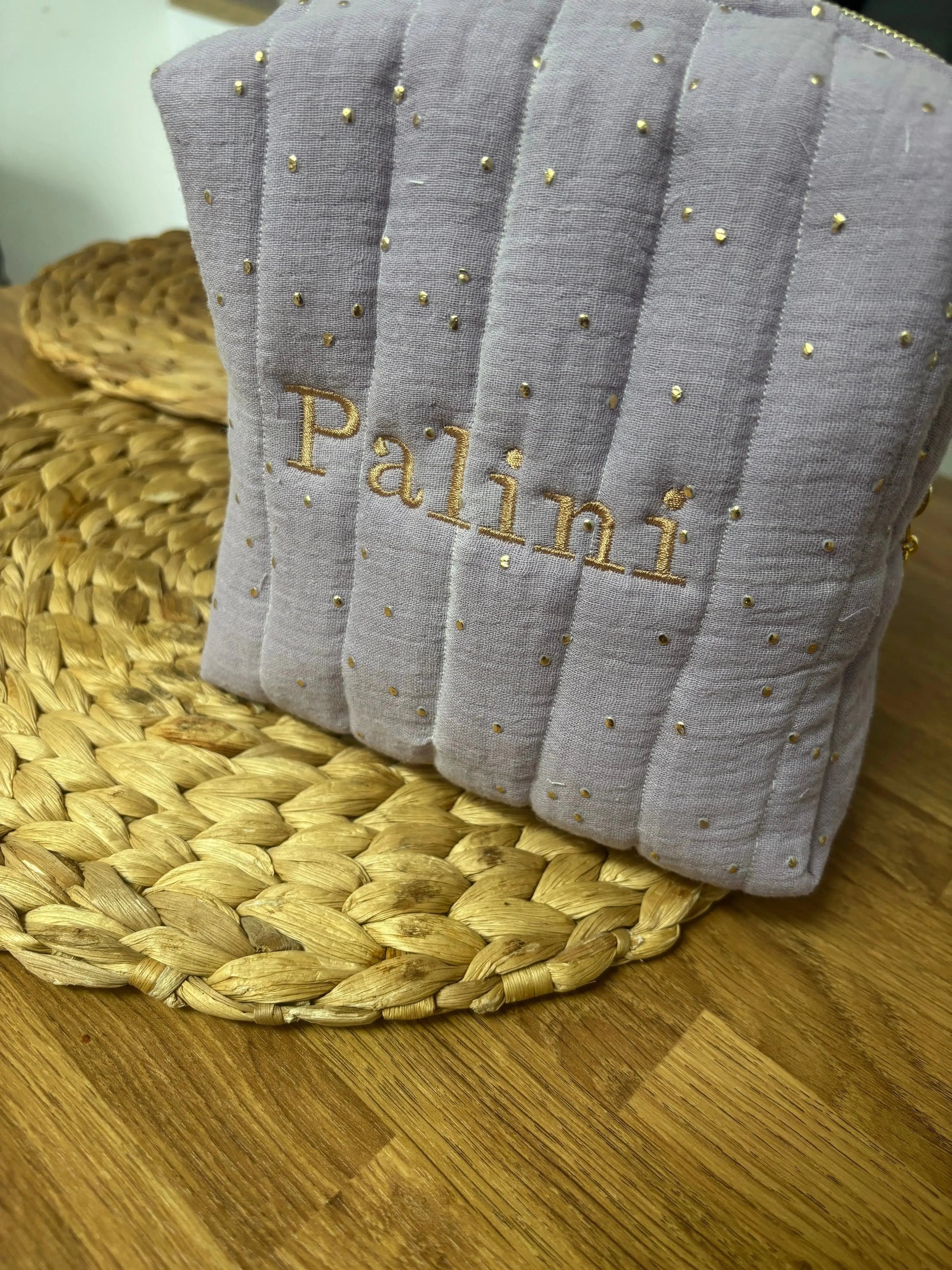 Trousse pois doré fermeture Laiton Elanila.creations